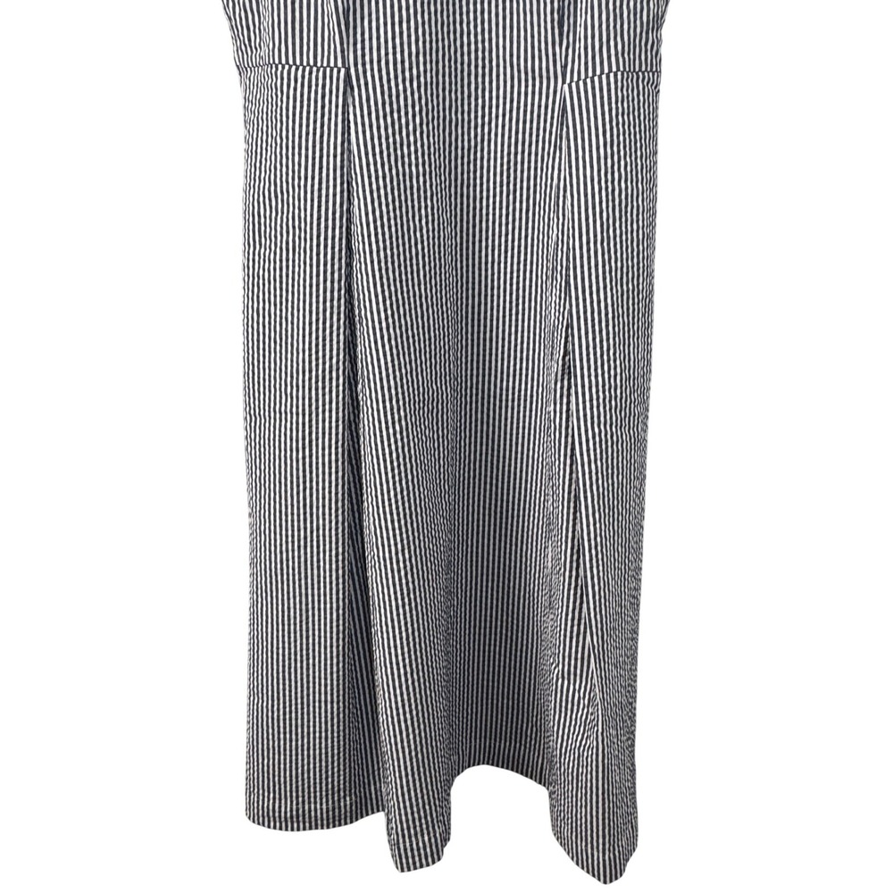J.Jill Pleat-Front A-Line Midi Dress Bayside Blue White Stripe Size M NEW - Picture 5 of 11